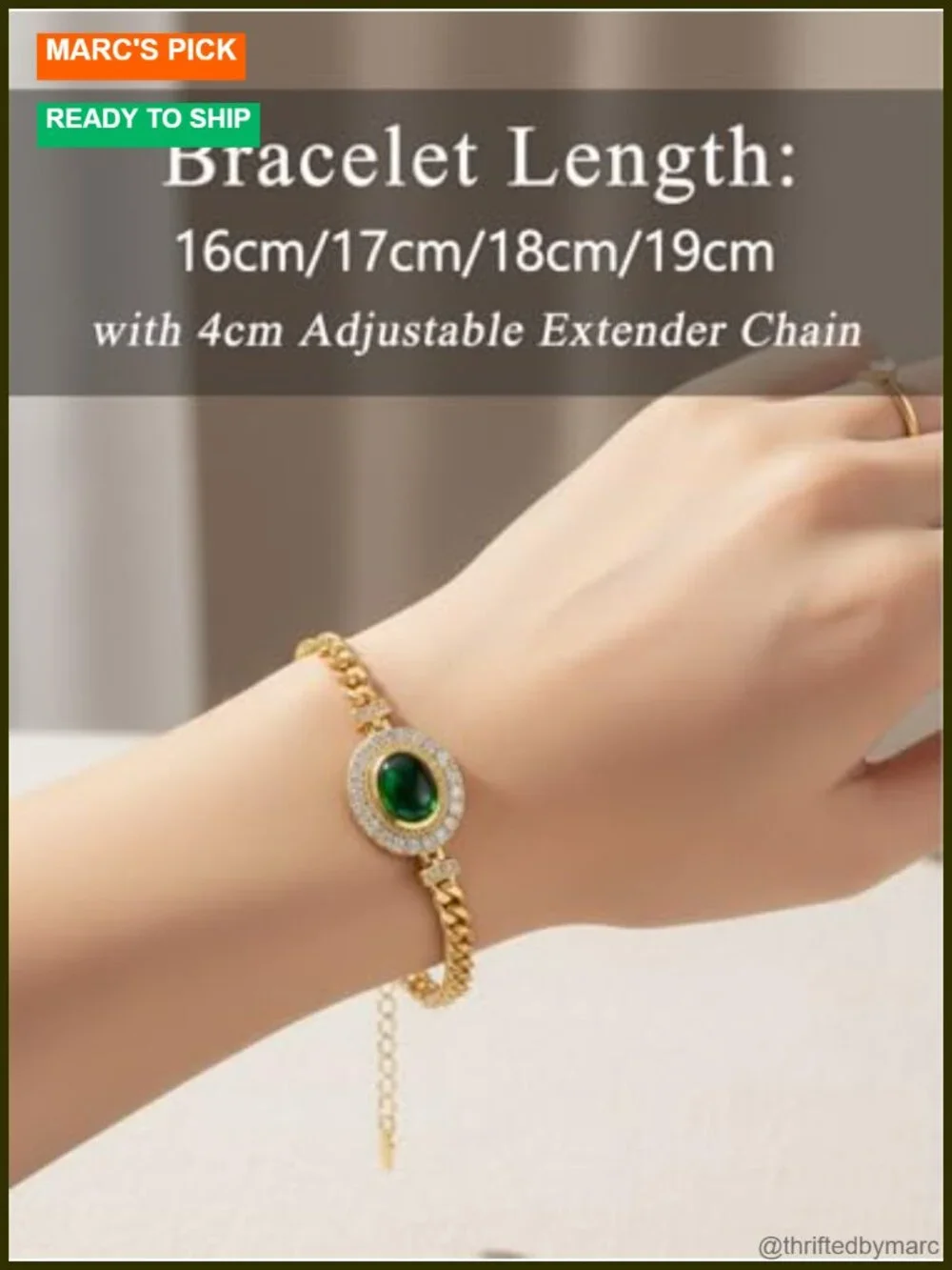 Simulated Emerald Cubic Zirconia Cuban Link Chain Bracelet, Rhodium/Yellow Gold